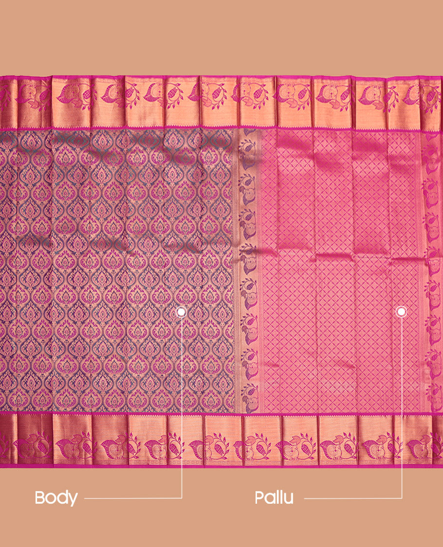 Purple Budget Silk Saree, Grandly Decked Up with Jacquard Design, Complemented by Contrast Traditional Zari Border, Jaal Pallu and a Contrast Blouse
