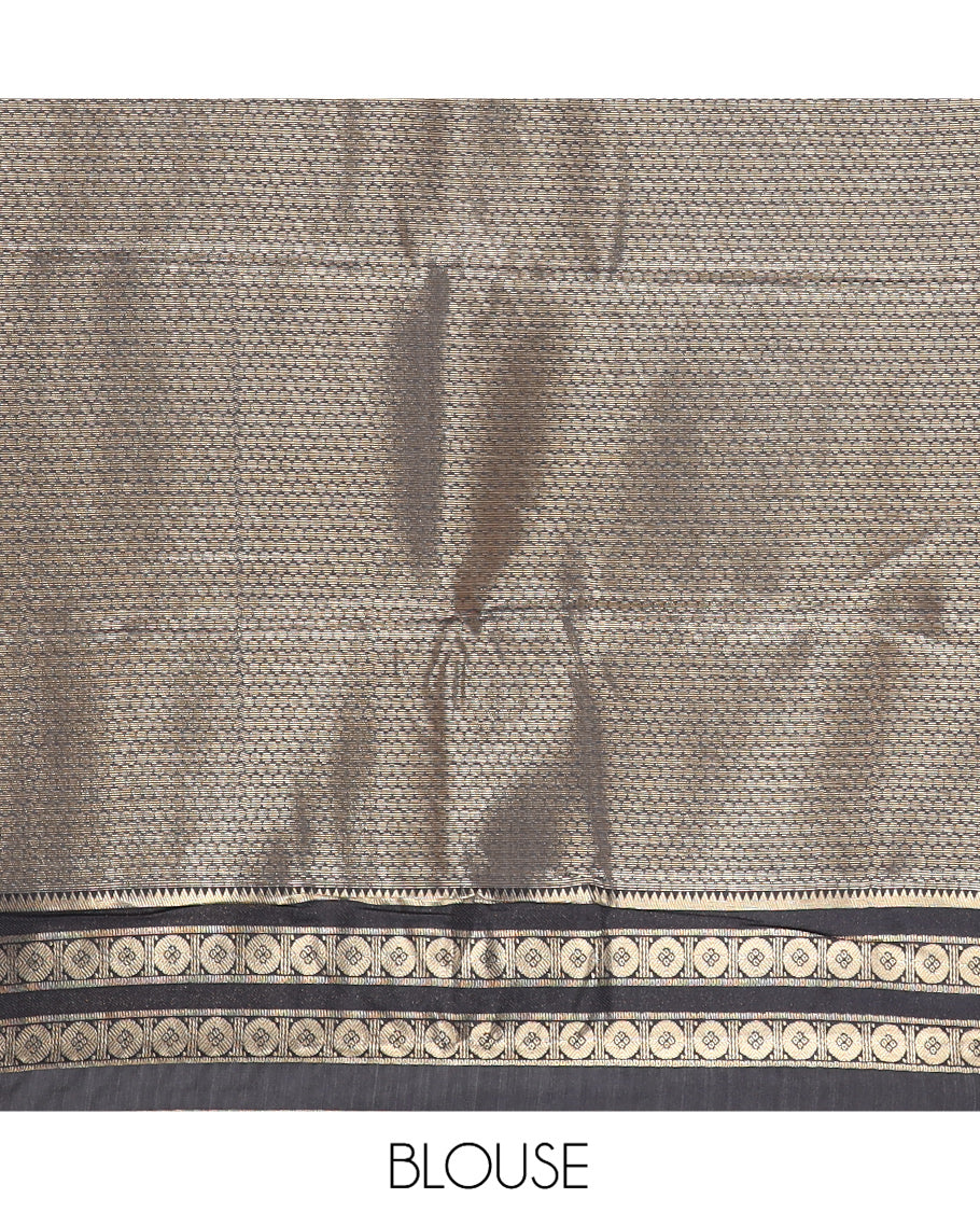 Ivory-Black Budget Silk Saree, Adorned with Burberry-Style Checks, a Contrast Rettai Pettu Border, Intricate Pallu, and a Contrast Blouse