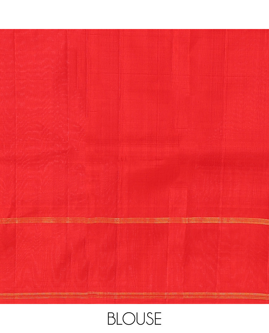 Multi-Color Checked Kanchipuram Silk Saree, Complemented by a Contrast Thazampoo Rekku Bodi Border, Zari Checked Pallu, and Contrast Blouse
