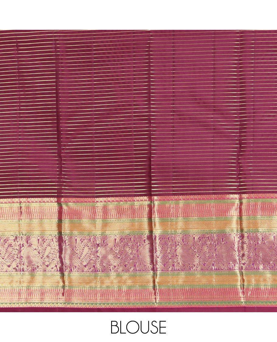 Mustard Zari Design Vasundhara Lite Silk Mix Saree, a Contrast Border of Rekku, Muthu, Kuyil Kann, and Mayil Designs, Grand Pallu, and a Contrast Blouse