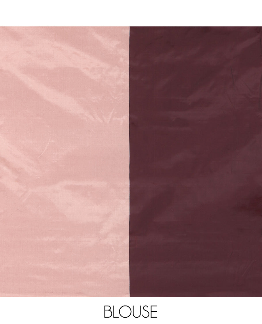 Borderless Peach-Brown Arani Saree, Crafted with Zari Stripes, a Self-Pallu, and a Matching Blouse