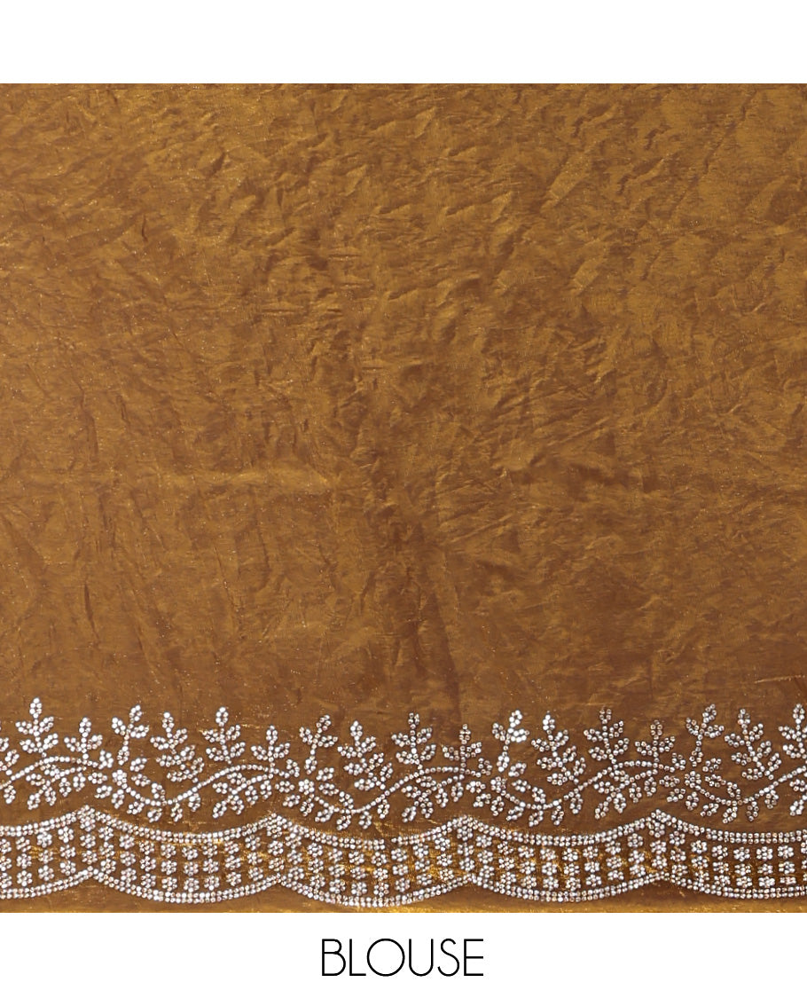 Green Designer Saree, Spotlighted with Stones All Over Its Body, a Floral Embroidered Border, and Matching Blouse