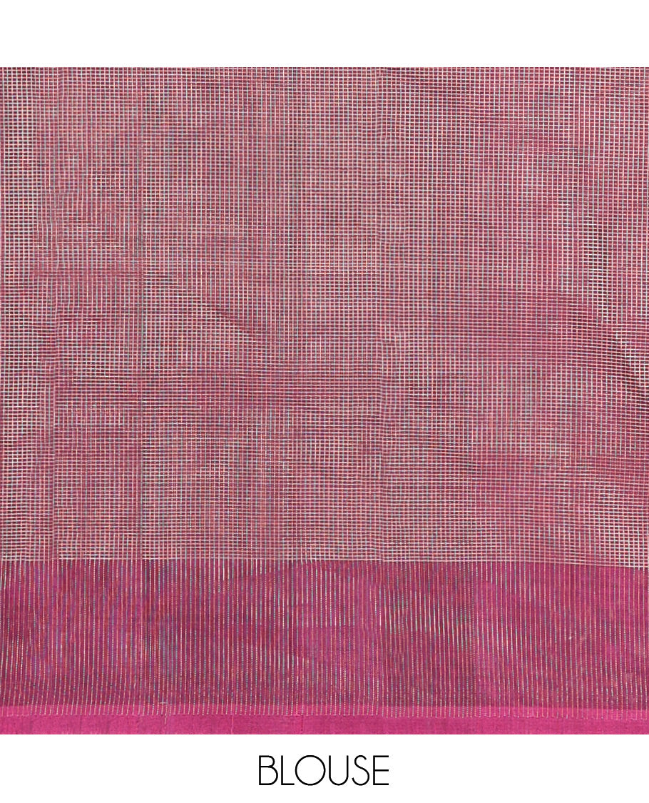 Borderless Purple Silk Cotton Saree, Subtly Sparkled with Checks, a Pallu of Intricate Designs, and Matching Blouse