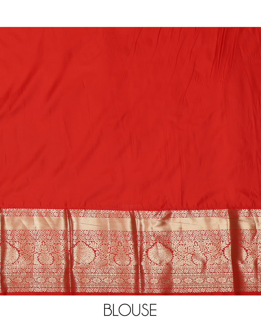Green Jacquard Art Silk Pavadai Material Features Contrast Traditional Zari Border, a Contrast Blouse