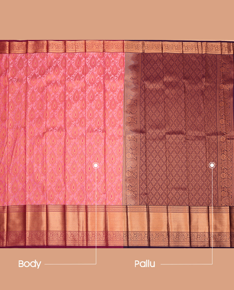 Pink Budget Silk Saree, Woven with Jacquard, a Contrast Traditional Zari Border, Jaal Pallu, and a Contrast Blouse