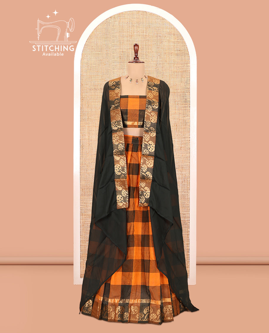 Brown-Orange Chettinad Half-Cotton Saree