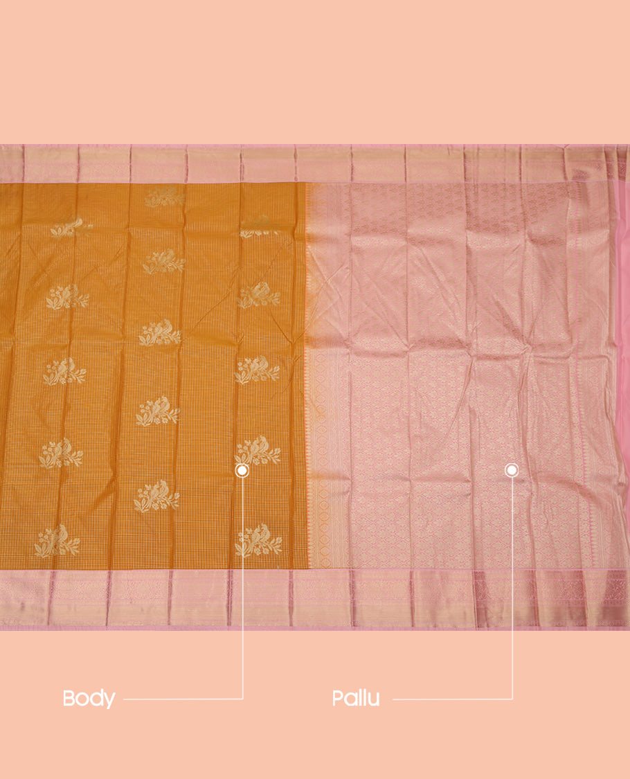 Orange Checks Budget Silk Saree