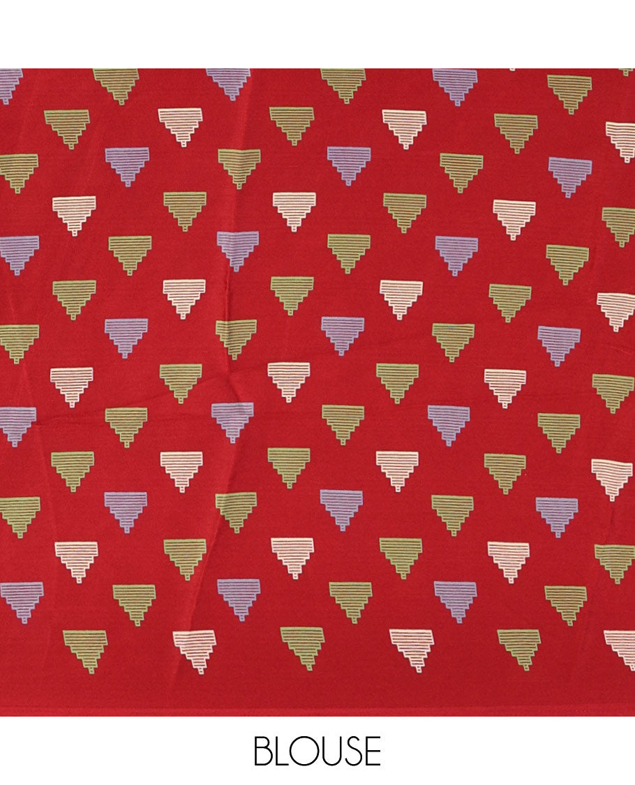 Borderless maroon jamdani weaving design gajji silk saree and  jamdani design self pallu along with printed blouse