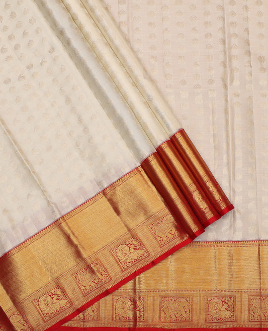 Cream Pure Silk Navarathna Pavadai Material Set