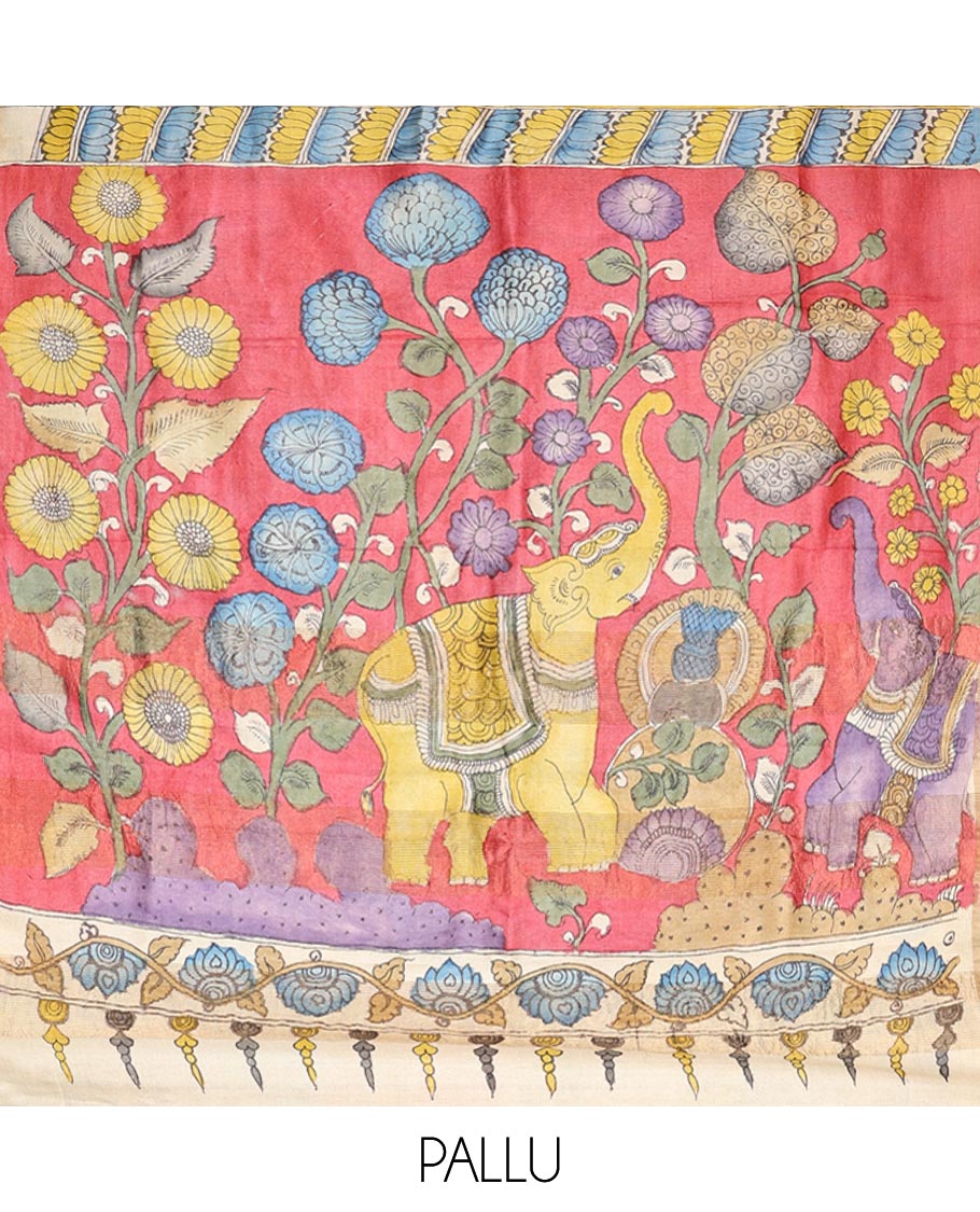 Yellow Tussar Kalamkari Saree