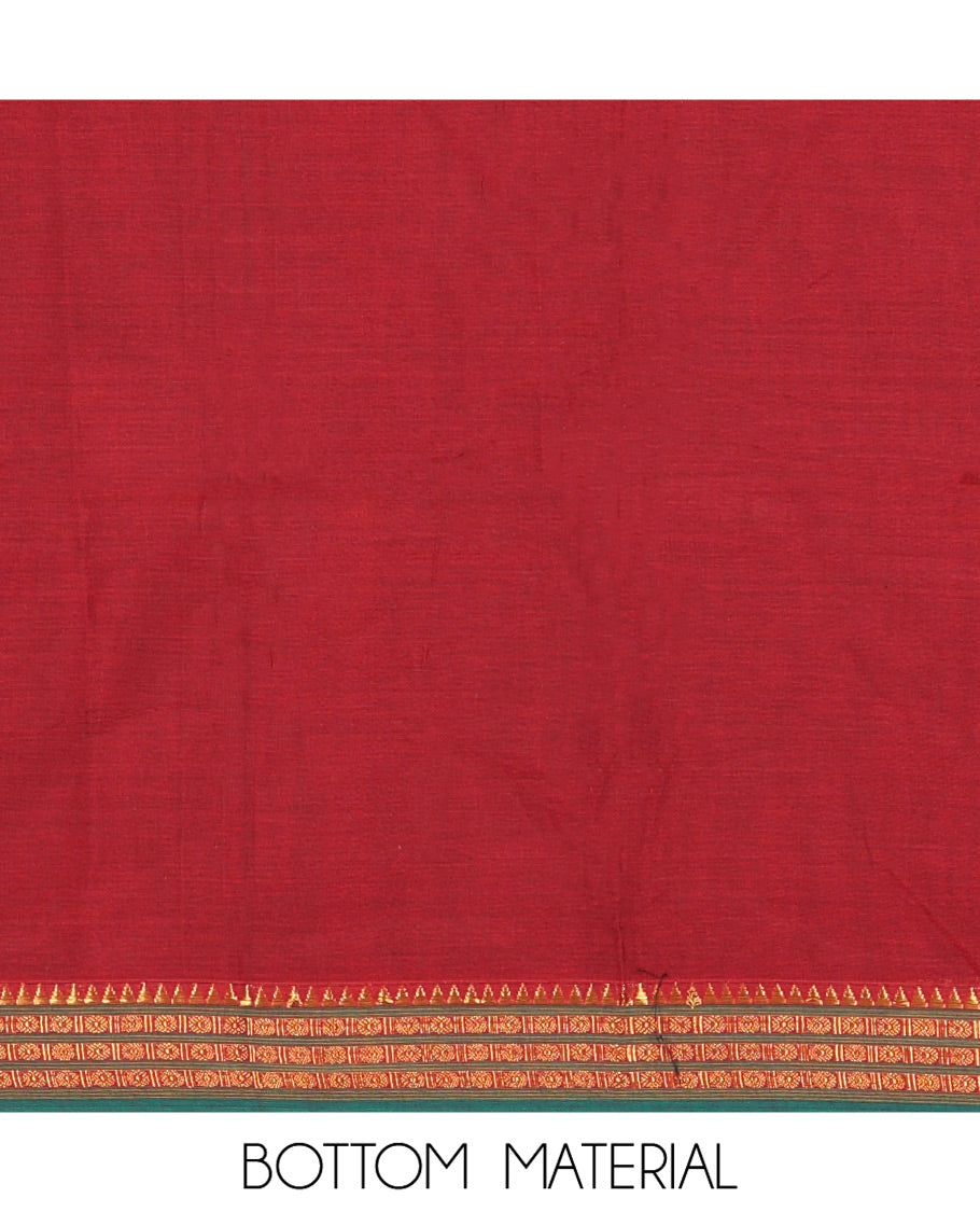 Maroon Mercerised Cotton Material Chudidar Set, Elevated with Rudraksham-Temple Bordered Top, a Mercerised Cotton Bottom, and Paired with a Matching Mercerised Cotton Rudraksham-Temple Bordered Dupatta