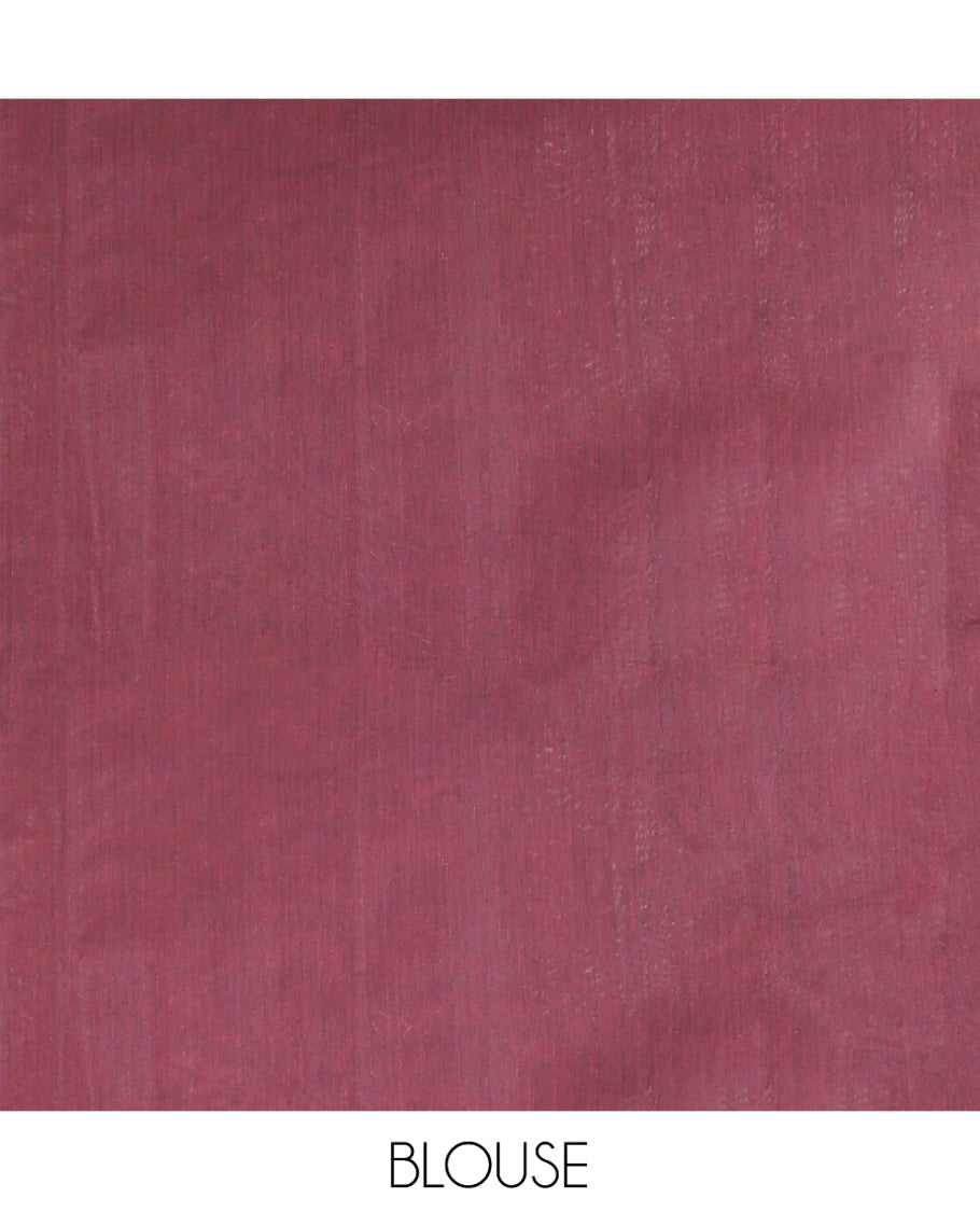 Borderless Grey Semi-Silk Cotton Saree, Delicately Woven with Dotted Stripes and Triangle Buttas All Over Its Body, Complemented by Contrast Pallu of Intricate Designs, and Paired with a Contrast Blouse