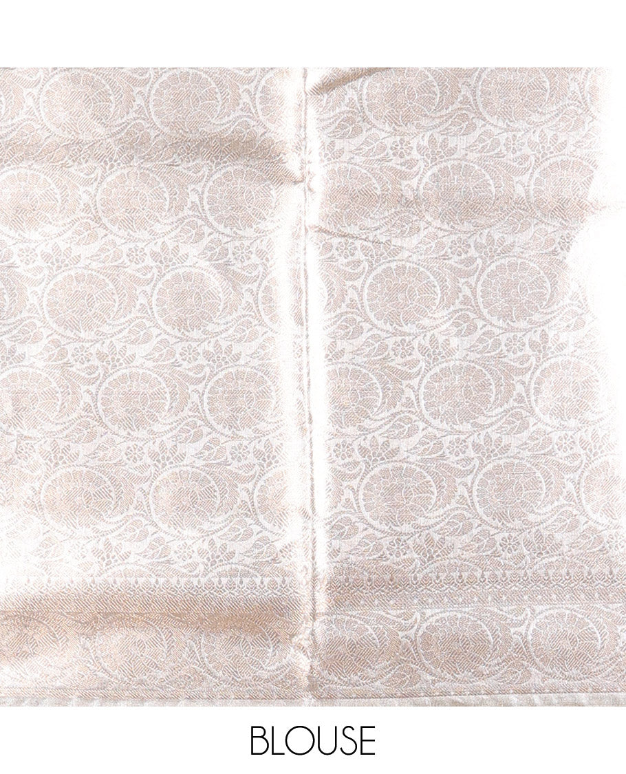Grey gold zari butta , weaving design banaras kora tissue saree with self jacquard border & rich weaving pallu along with brocade blouse