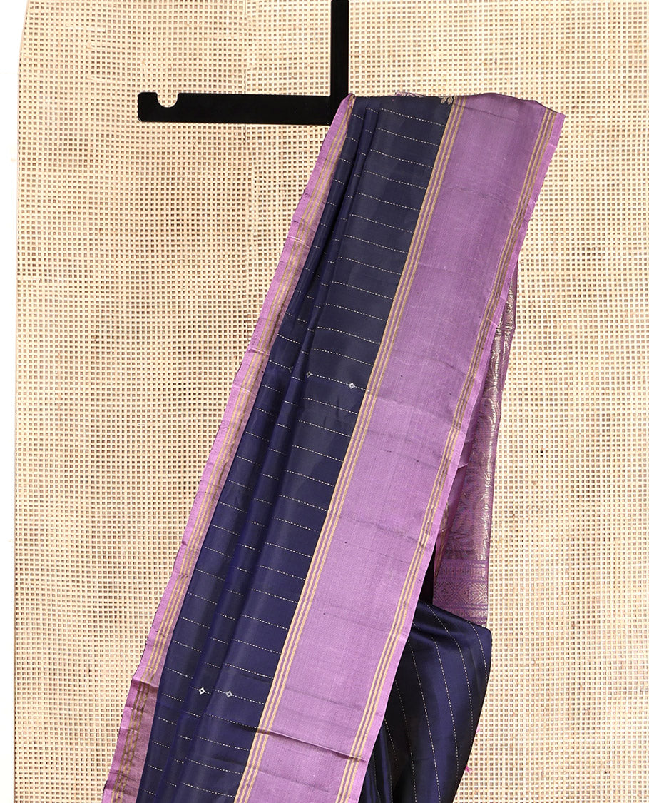 Blue Mayuri Lite Silk Mix Saree, Detailed with Zari Stripes, Contrast Border, Pallu of Intricate Designs, and a Contrast Blouse