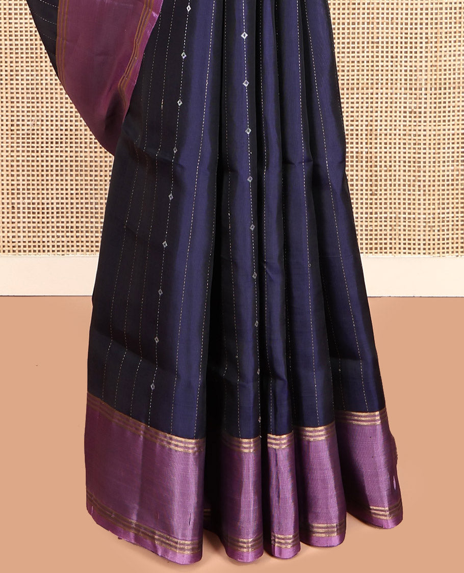 Blue Mayuri Lite Silk Mix Saree, Detailed with Zari Stripes, Contrast Border, Pallu of Intricate Designs, and a Contrast Blouse