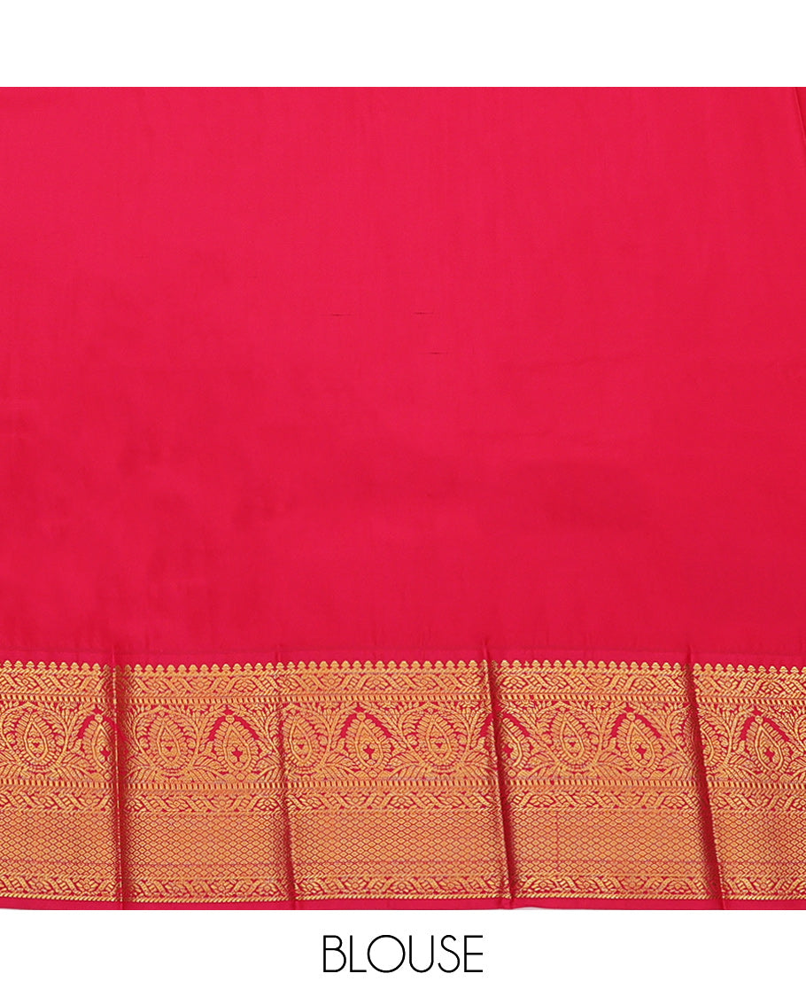 Orange Budget Silk Saree, Beautifully Bedecked with Zari Buttas, Complemented by Contrast Traditional Zari Border, Jaal Pallu, and a Contrast Blouse