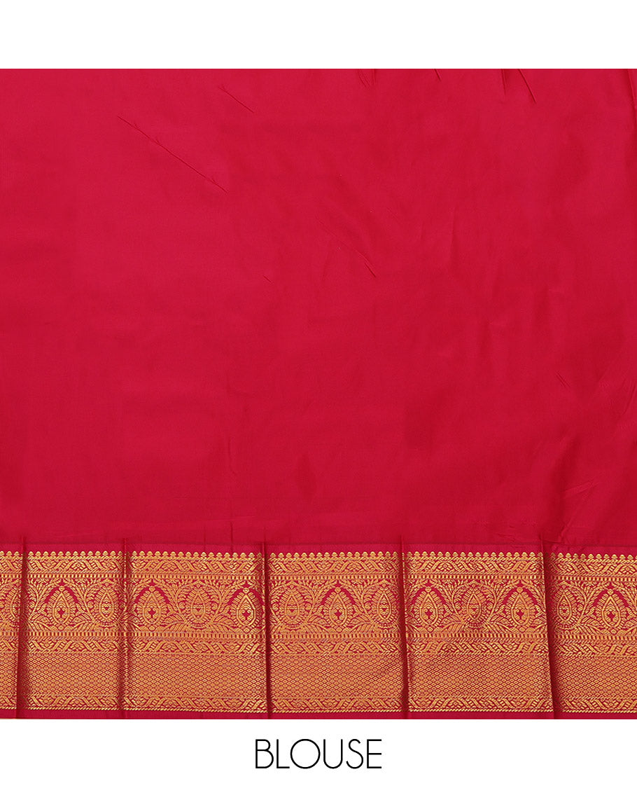 Orange Budget Silk Saree, Embellished with Zari Buttas, Complemented by Contrast Traditional Zari Border, Grand Pallu, and a Contrast Blouse
