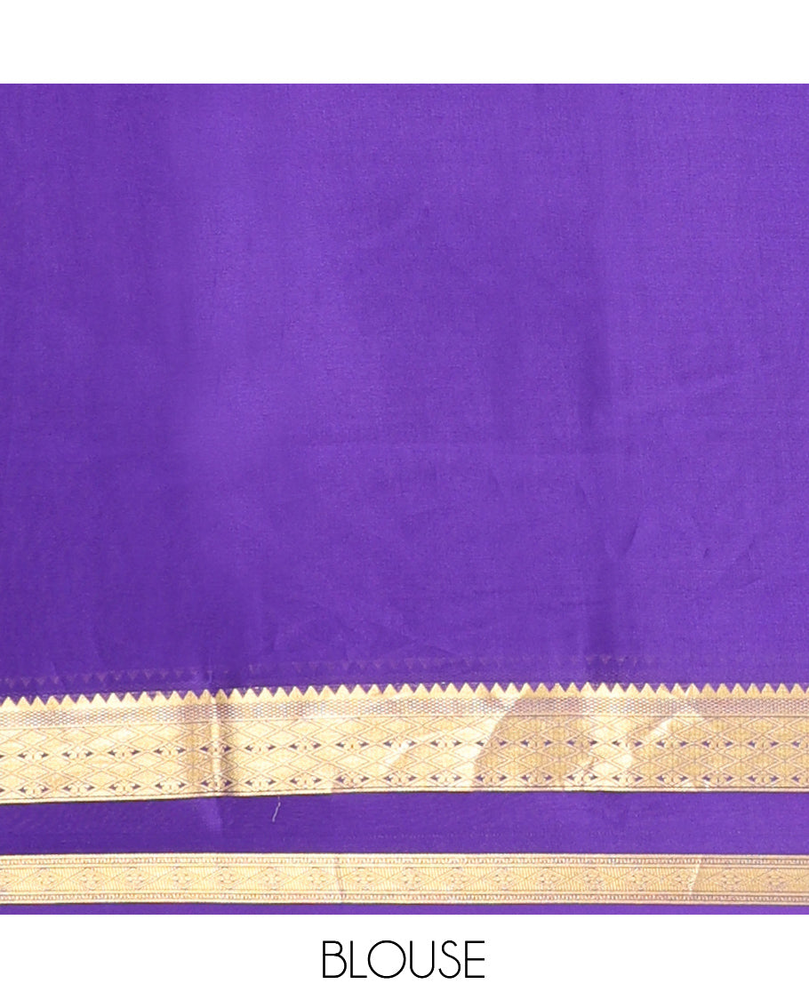 Pink Plain Mysore Silk Saree, Complemented by a Contrast Traditional Zari Double Pettu Border, Zari Design Pallu, and a Contrast Blouse