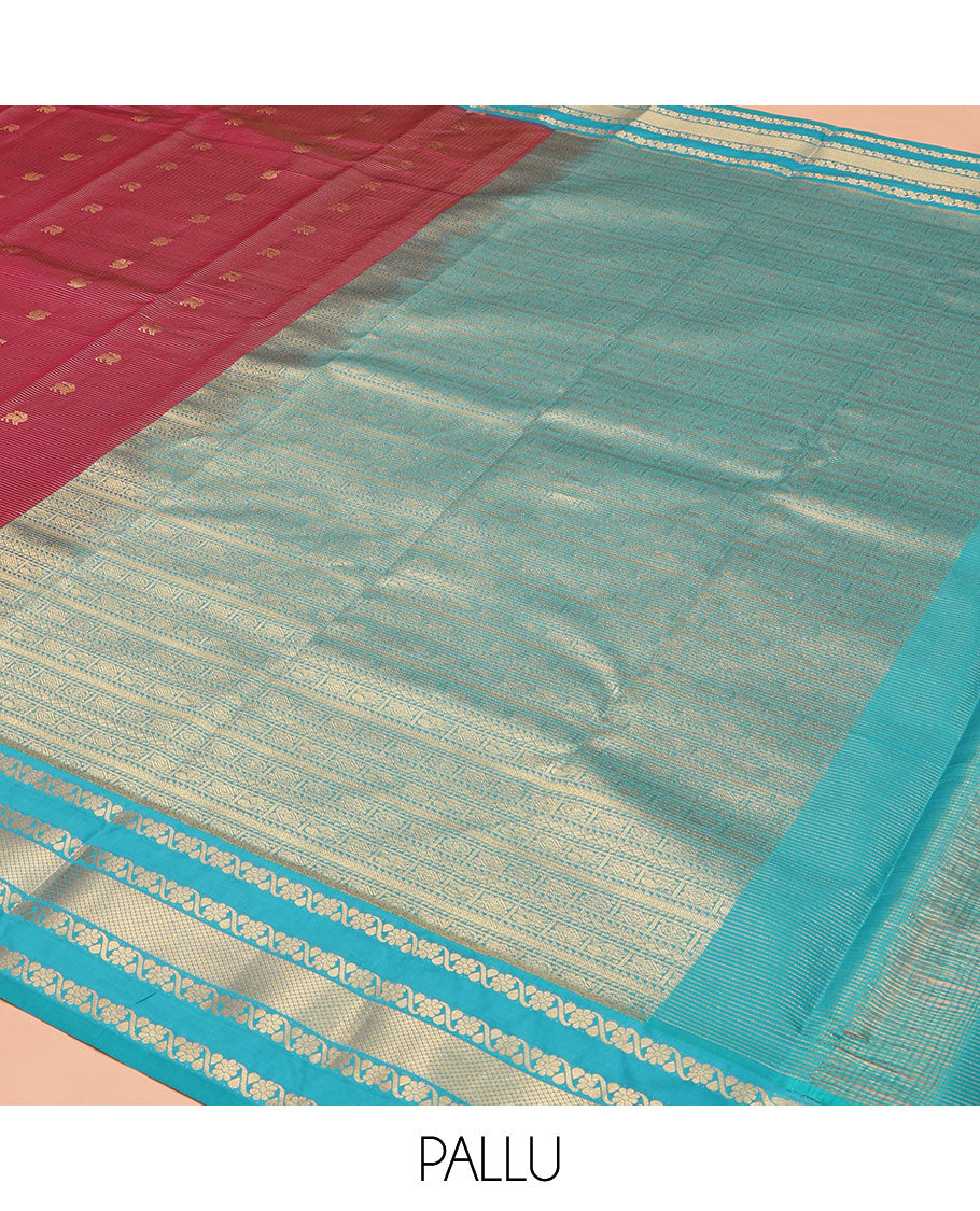 Red Vasundhara Lite Silk Mix Saree, Woven with Yaali Buttas and Stripes on Its Body, Complemented by a Contrast Border of Kodi Visiry and Mayil Kann Designs, Grand Pallu, and Paired with a Contrast Blouse