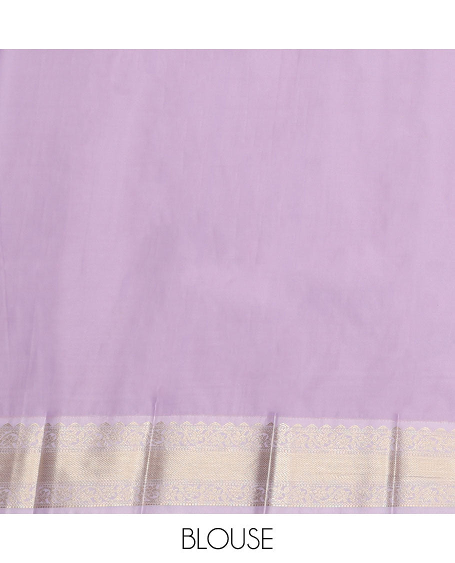 Blue Budget Silk Saree, Artfully Detailed with Zari Buttas and Stripes, Complemented by a Contrast Traditional Border, Jaal Pallu, and a Contrast Blouse