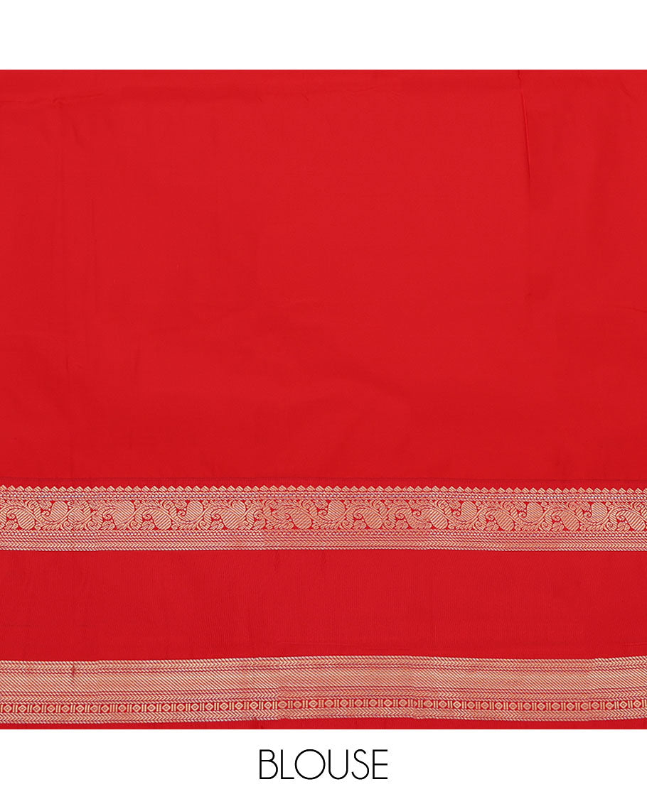 Blue Budget Silk Saree, Dazzled with Zari Buttas on Its Body, Complemented by a Contrast Traditional Zari Design Rettai Pettu Border, Jaal Pallu, and Paired with a Contrast Blouse