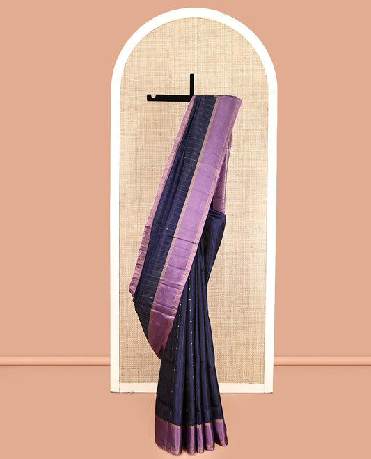 Blue Mayuri Lite Silk Mix Saree, Detailed with Zari Stripes, Contrast Border, Pallu of Intricate Designs, and a Contrast Blouse