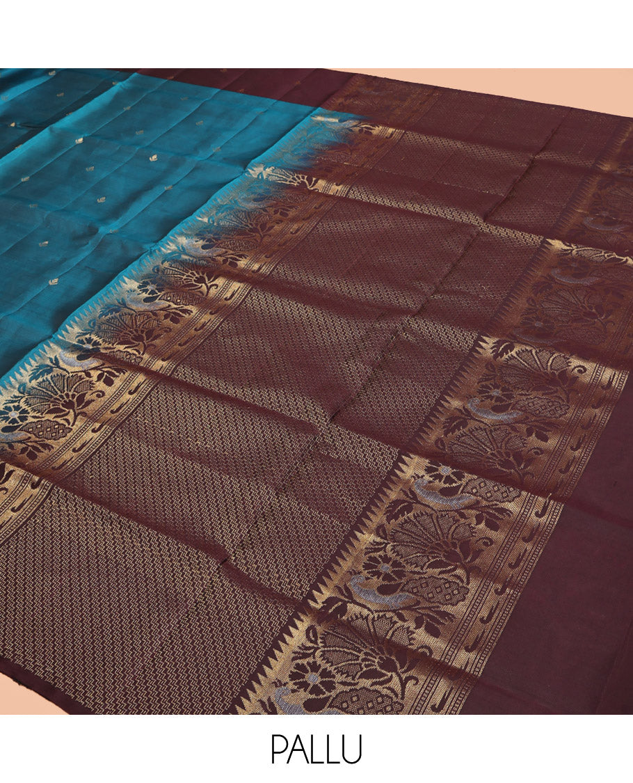 Blue Mayuri Lite Silk Mix Saree, Detailed with Buttas, Contrast Paithani-Style Peacock-Floral Border, Grand Pallu, and Contrast Blouse