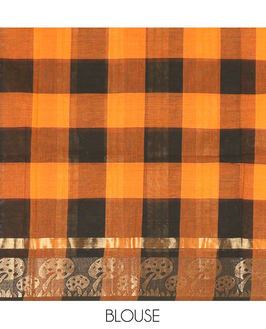 Brown-Orange Chettinad Half-Cotton Saree