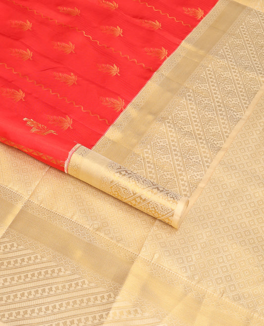 Red floral design vasundhara elite silk saree with contrast floral zari design border & checked design pallu