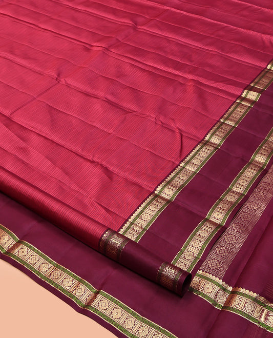 Red Striped Kanchipuram Silk Saree, Complemented by Contrast Rettai Pettu Border, Pallu of Intricate Designs, and a Contrast Blouse