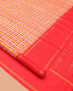 Multi-Color Checked Kanchipuram Silk Saree, Complemented by a Contrast Thazampoo Rekku Bodi Border, Zari Checked Pallu, and Contrast Blouse