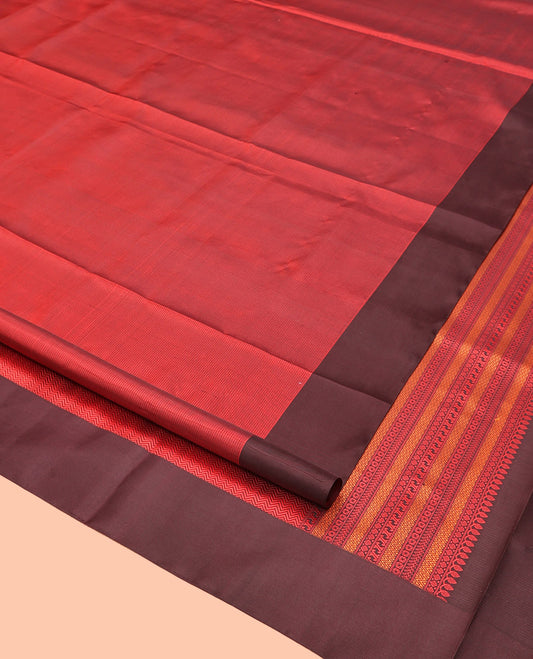 Maroon Mayuri Soft Silk Saree, Sparsely Sparked with Stripes, Complemented by Contrast Border, Pallu of Vanki Designs, and Paired with a Matching Blouse