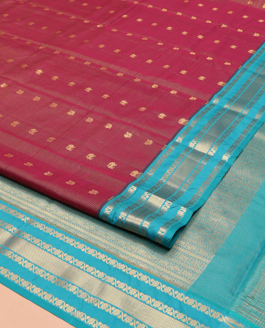 Red Vasundhara Lite Silk Mix Saree, Woven with Yaali Buttas and Stripes on Its Body, Complemented by a Contrast Border of Kodi Visiry and Mayil Kann Designs, Grand Pallu, and Paired with a Contrast Blouse