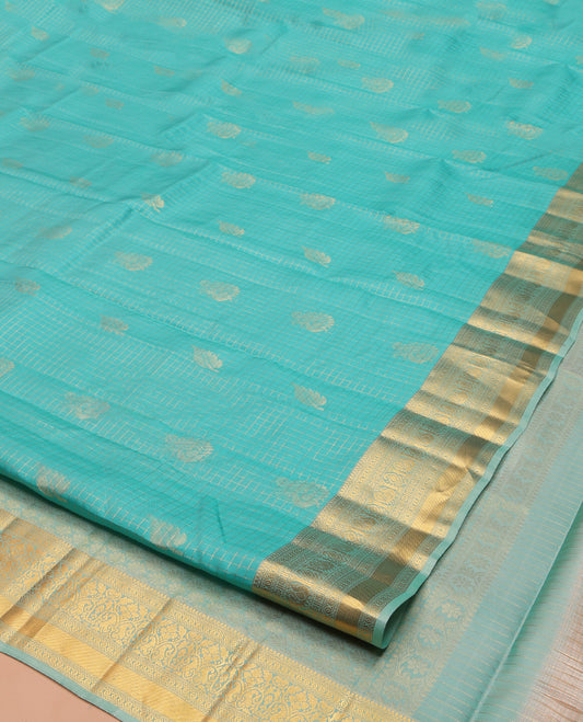 Blue Vasundhara Lite Silk Mix Saree, Subtly Sparkled with Mayil Buttas  and Zari Checks on Its Body, Highlighted by a Traditional Zari Border, Intricately Designed Pallu, and Paired with a Contrast Blouse
