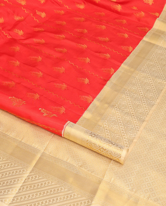 Red floral design vasundhara elite silk saree with contrast floral zari design border & checked design pallu