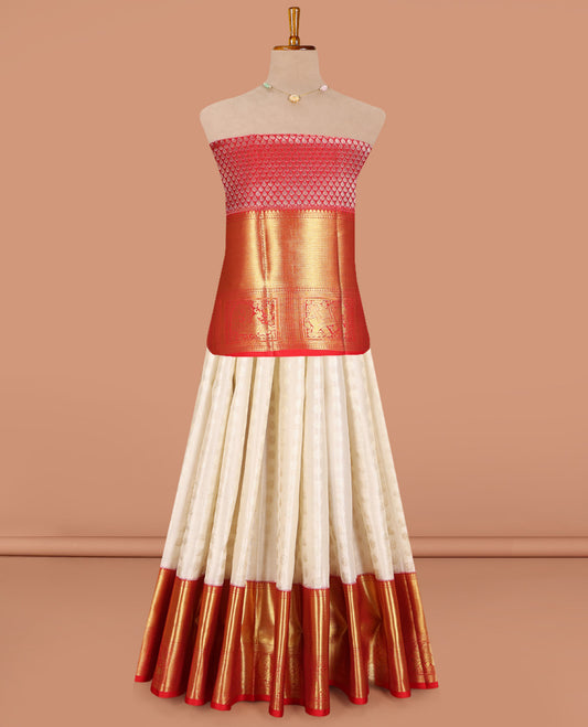 Cream Pure Silk Navarathna Pavadai Material Set