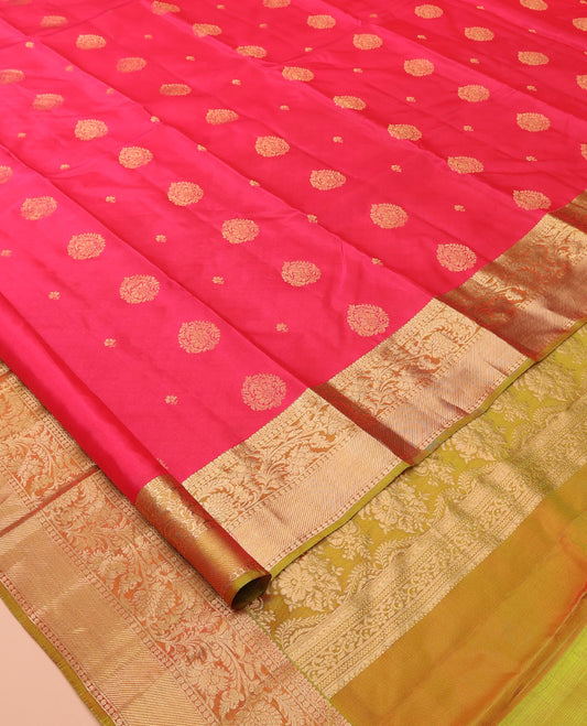 Red Vasundhara Lite Silk Mix Saree, Prettified with Zari Buttas, a Contrast Kodi Visiry Border, Grand Pallu, and a Contrast Blouse