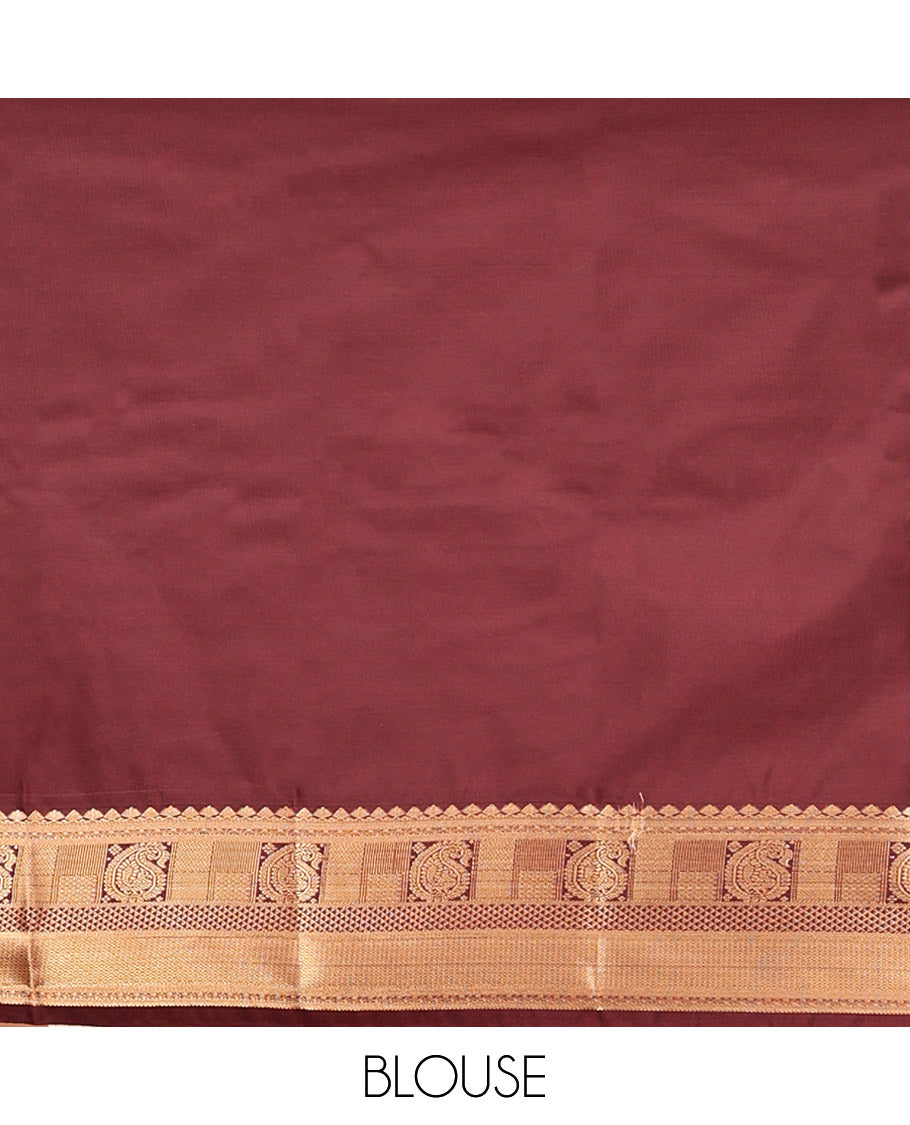 Rust-Brown Budget Silk Saree, Enriched with Zari Designs, Contrast Border, Pallu, and Contrast Blouse
