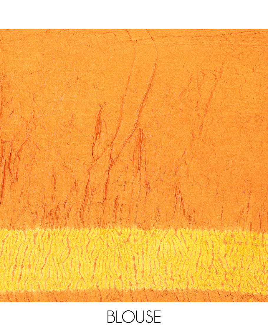Borderless Orange Bandhani Dola Silk Saree