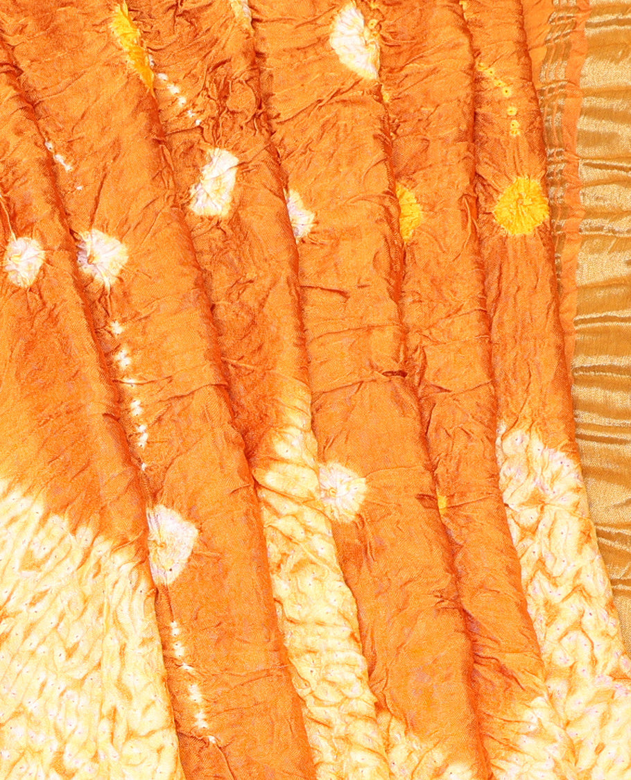 Borderless Orange Bandhani Dola Silk Saree