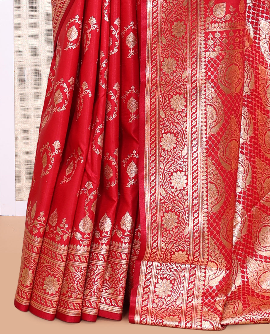 Red Semi-Banaras Nylon Saree