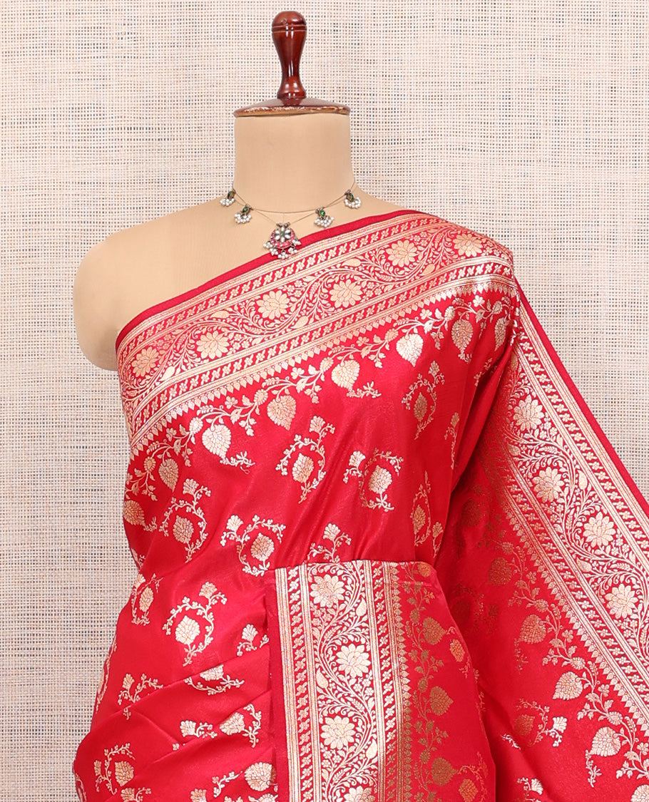 Red Semi-Banaras Nylon Saree