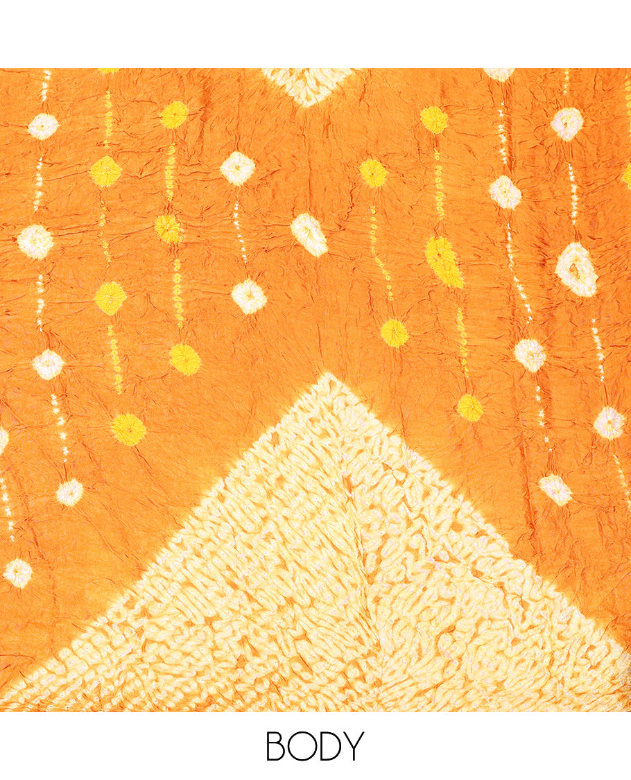 Borderless Orange Bandhani Dola Silk Saree