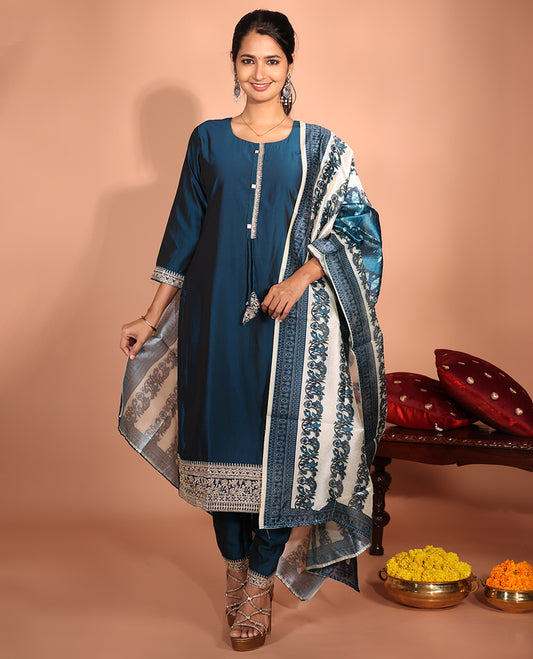 Blue Rangeela Silk Readymade Suit