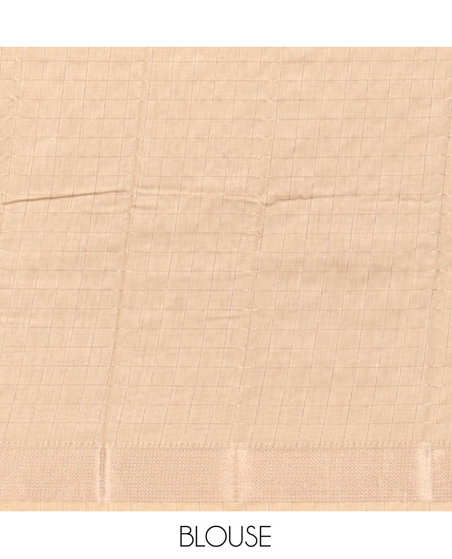 Sandal Assam Silk Saree, Subtly Sparkled with Zari Checks, Highlighted by Zari Border, Zari-Striped Pallu, and a Matching Blouse