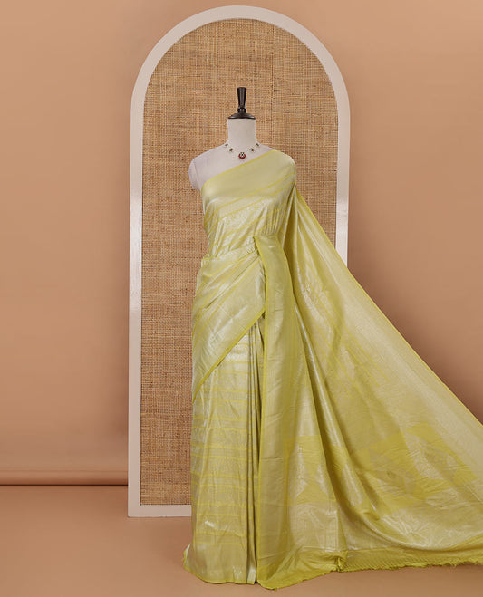Apple green mayil & yaali zari jacquard softy saree, traditional zari border, intricate pallu & matching zari design blouse