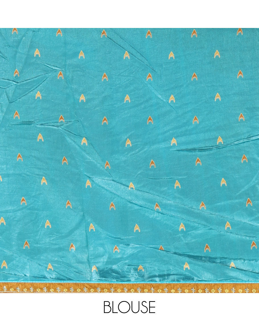 Mehendi green digital print chiffon shimmer saree with lace border & self pallu along with printed blouse