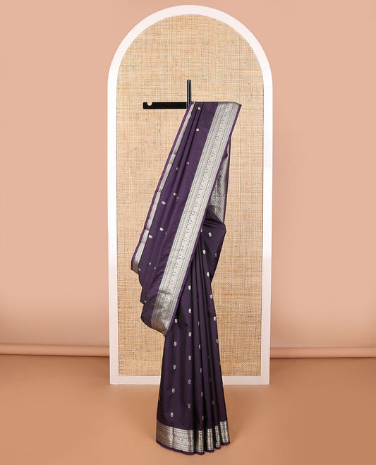 Violet buttas vasundhara elite silk saree with self zari design border & stirped floral design pallu