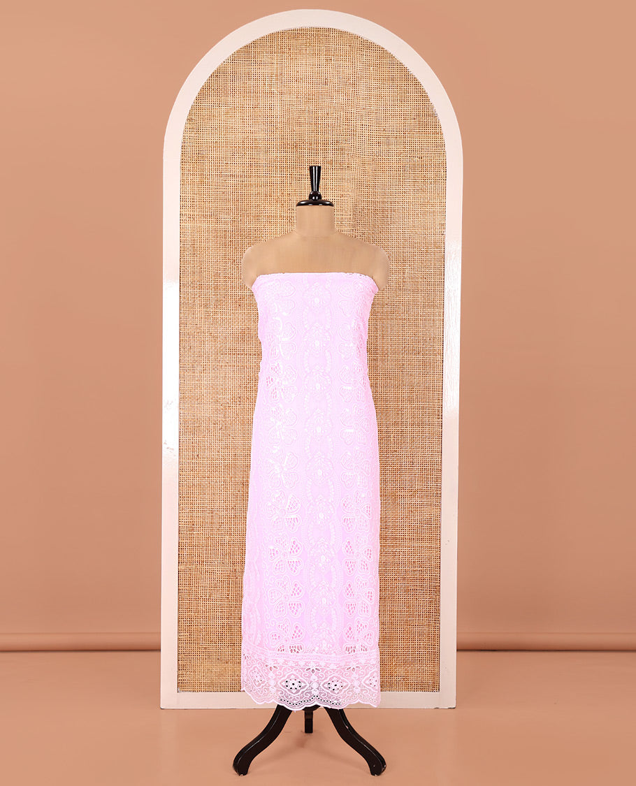 Pink Fox Georgette Material Chudidar Set, Adorned with Cut Work and Sequins Embroidered Top, a Plain American Crepe Bottom, and Comes with a  Embroidered Georgette Scallop Dupatta