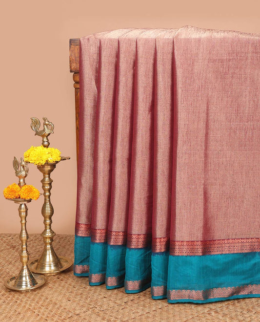 Brown kicha tissue saree with contrast zari bentex border & zari pallu along with contrast blouse